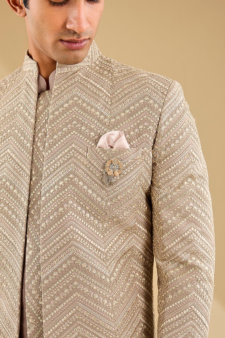 Copper Gold Jacquard Silk Embroidered Indo-Western Set by Zoop Men at Pernia's Pop Up Shop
