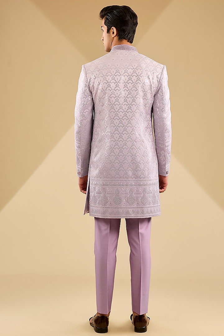 Lavender Jacquard Silk Embroidered Indo-Western Set by Zoop Men at Pernia's Pop Up Shop