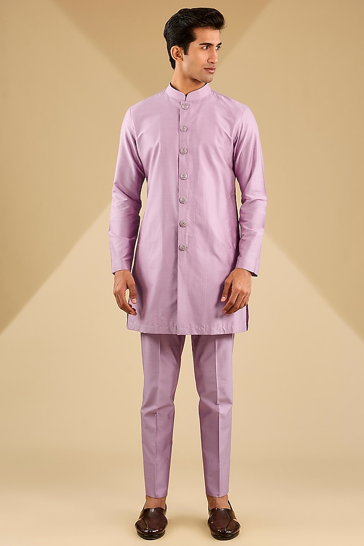 Lavender Jacquard Silk Embroidered Indo-Western Set by Zoop Men at Pernia's Pop Up Shop