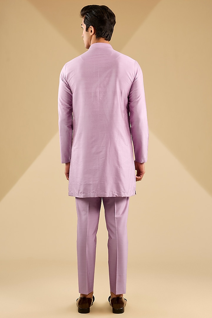 Lavender Jacquard Silk Embroidered Indo-Western Set by Zoop Men at Pernia's Pop Up Shop