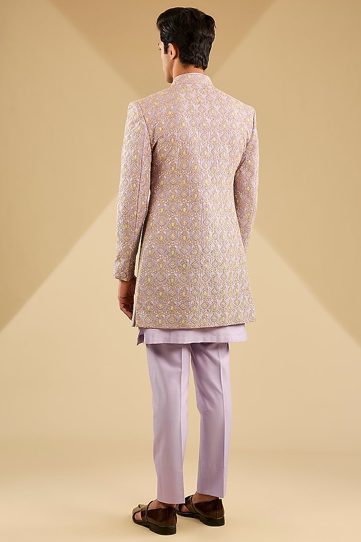 Lavender Jacquard Silk Embroidered Indo-Western Set by Zoop Men at Pernia's Pop Up Shop