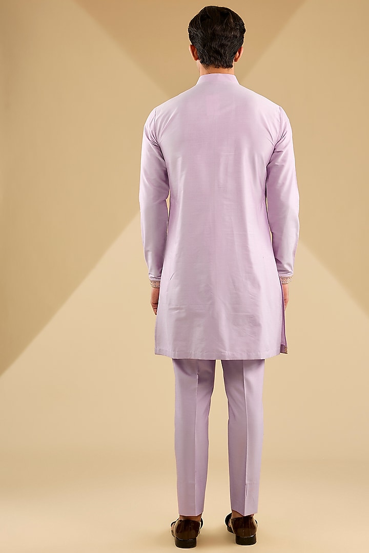 Lavender Jacquard Silk Embroidered Indo-Western Set by Zoop Men at Pernia's Pop Up Shop
