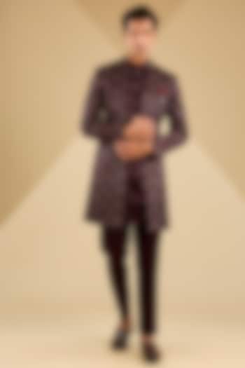 Wine Jacquard Silk Embroidered Indo-Western Set by Zoop Men at Pernia's Pop Up Shop