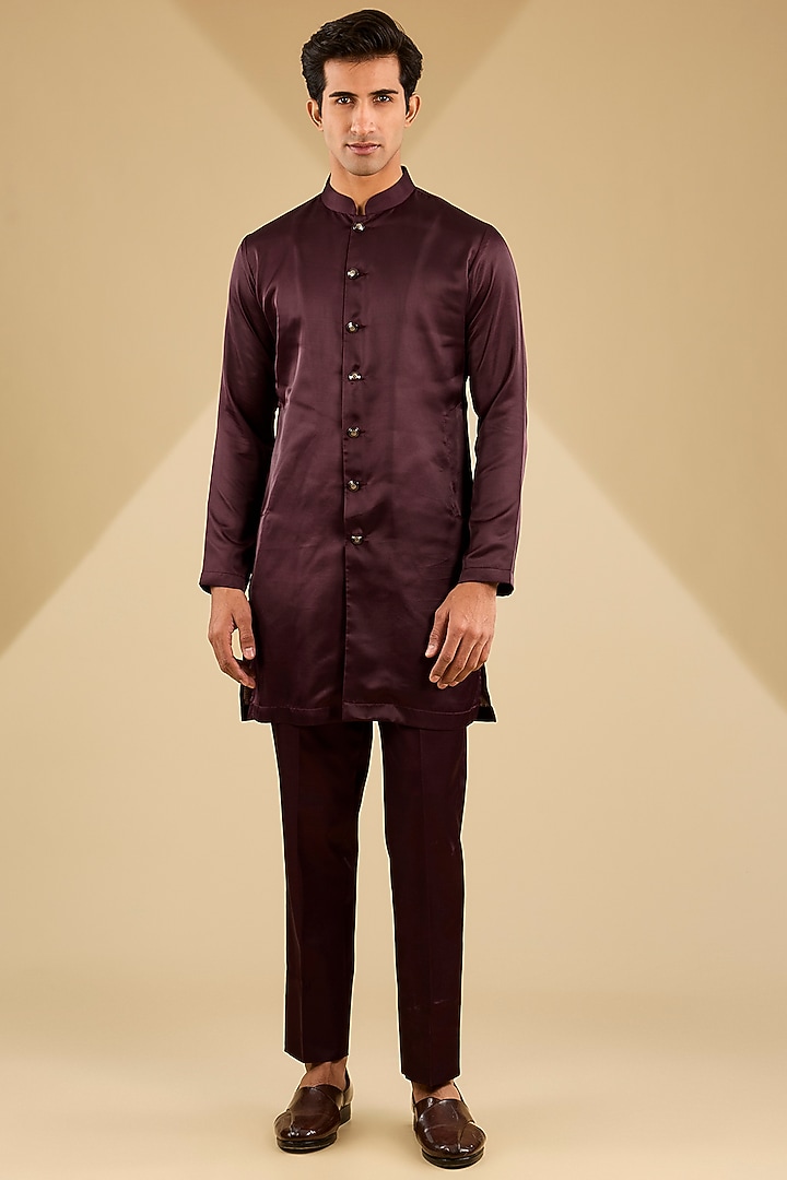 Wine Jacquard Silk Embroidered Indo-Western Set by Zoop Men at Pernia's Pop Up Shop