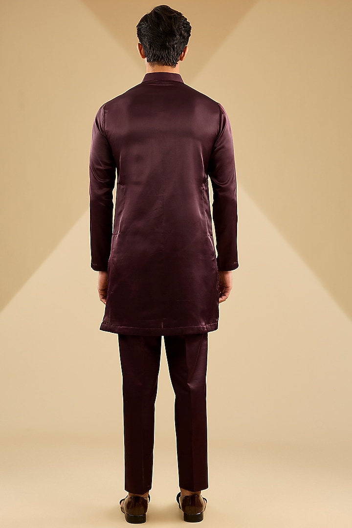 Wine Jacquard Silk Embroidered Indo-Western Set by Zoop Men at Pernia's Pop Up Shop