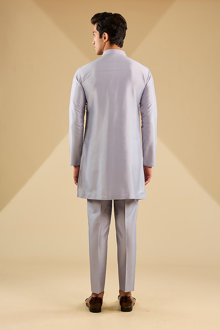 Powder Blue Jacquard Silk Embroidered Indo-Western Set by Zoop Men at Pernia's Pop Up Shop