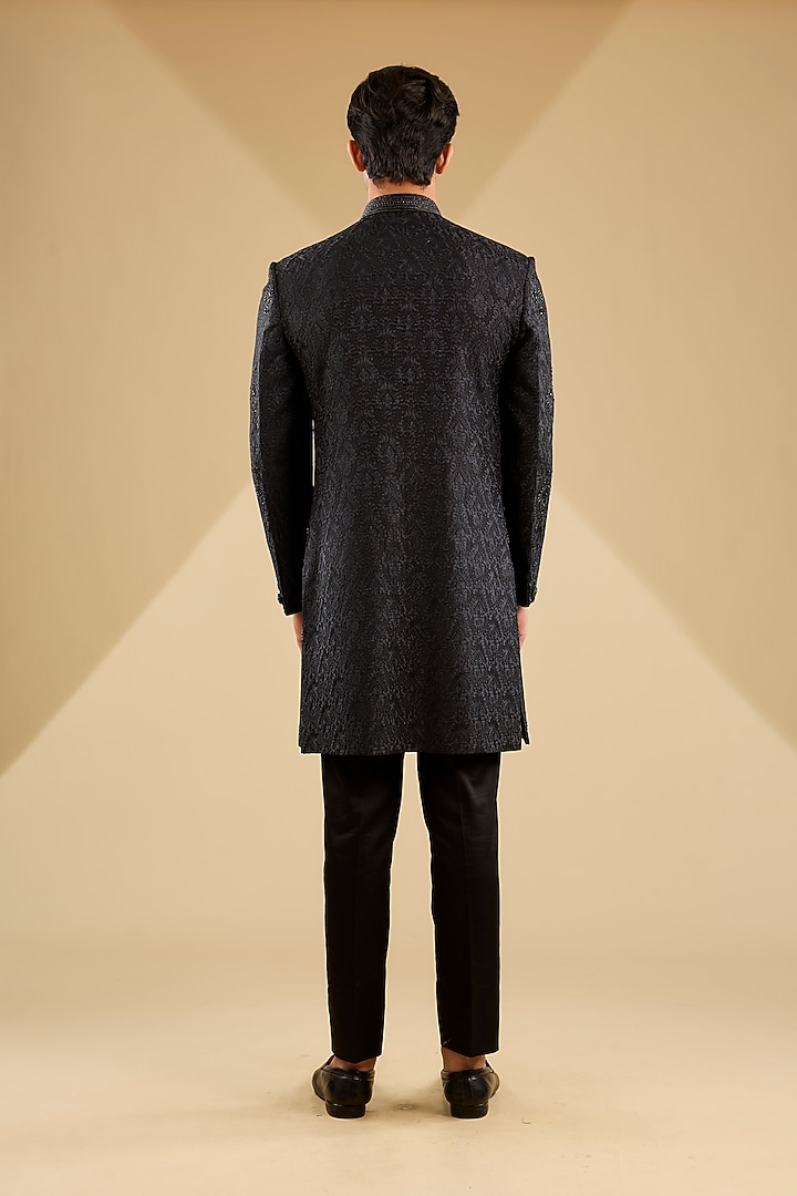 Black Banarasi Silk Hand Embroidered Indo-Western Set by Zoop Men at Pernia's Pop Up Shop