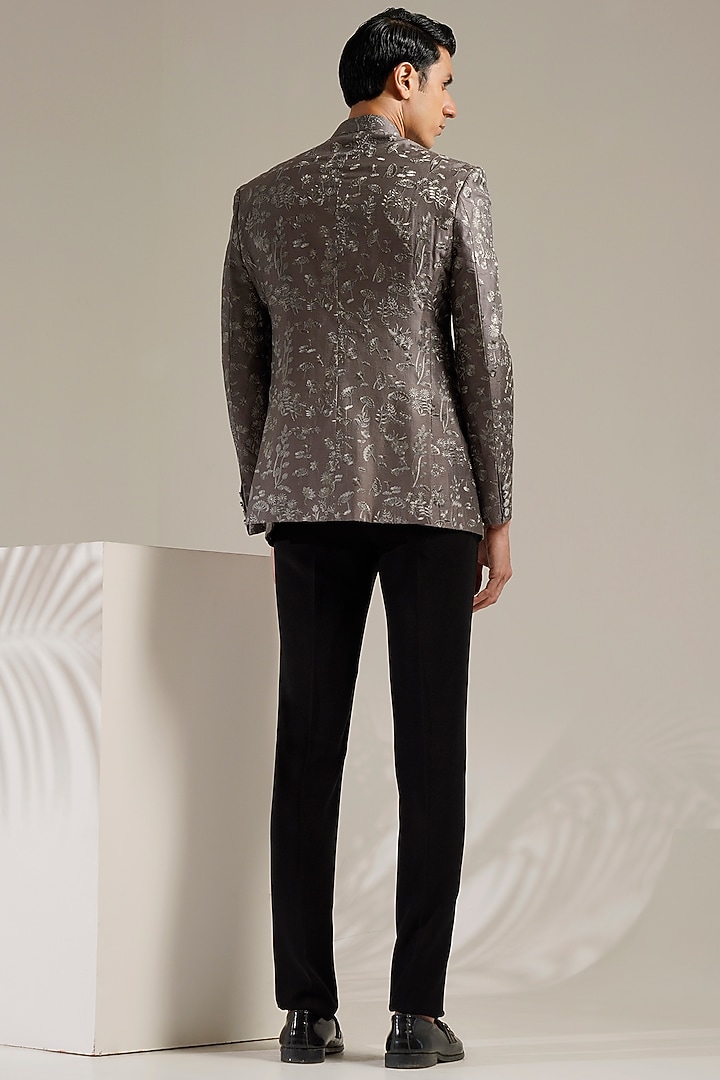 Grey Cotton Silk Embroidered Bandhgala Set by Zoop Men at Pernia's Pop Up Shop