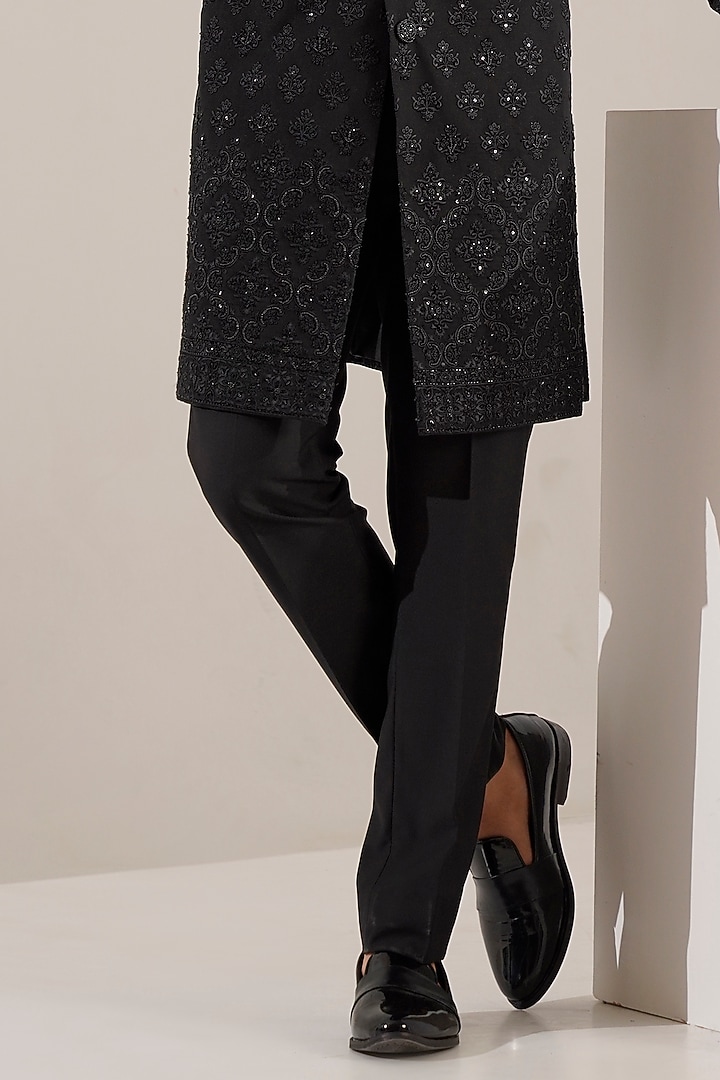 Black Jacquard Cutdana Embroidered Wedding Indowestern Set by Zoop Men at Pernia's Pop Up Shop