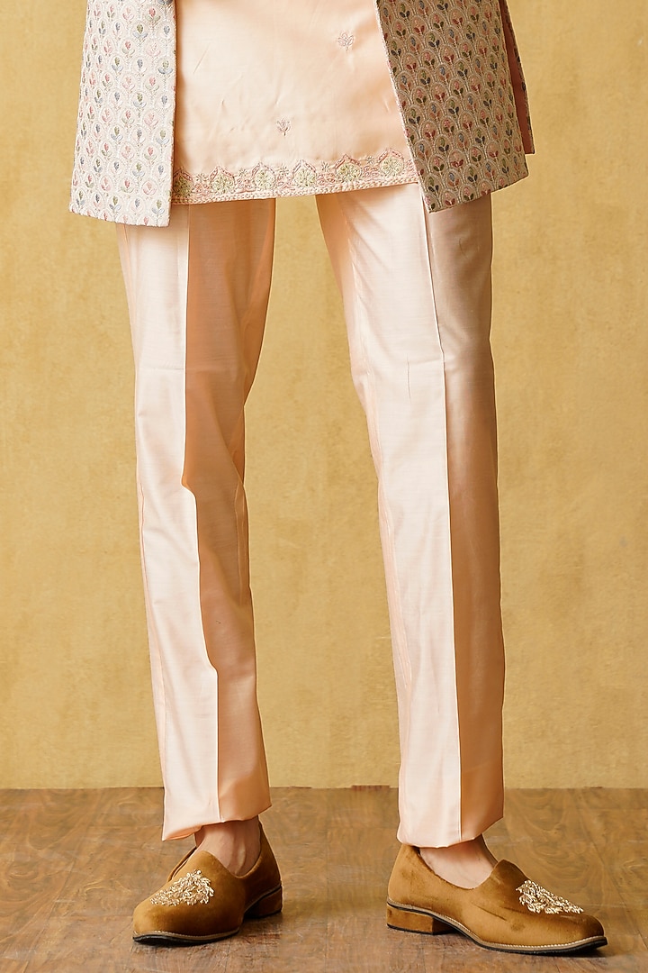 Light Pink Jacquard Embroidered Wedding Indowestern Set by Zoop Men at Pernia's Pop Up Shop
