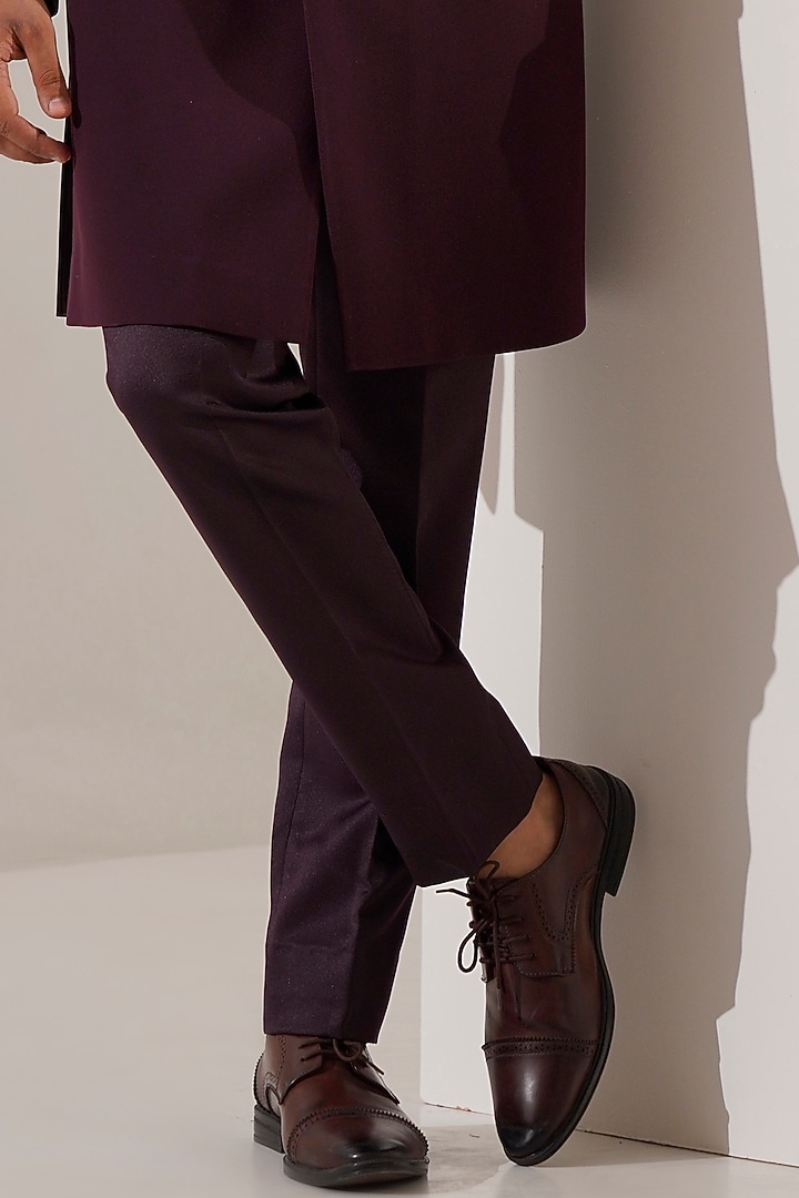 Wine Silk Blend Cutdana Work Wedding Indowestern Set by Zoop Men at Pernia's Pop Up Shop