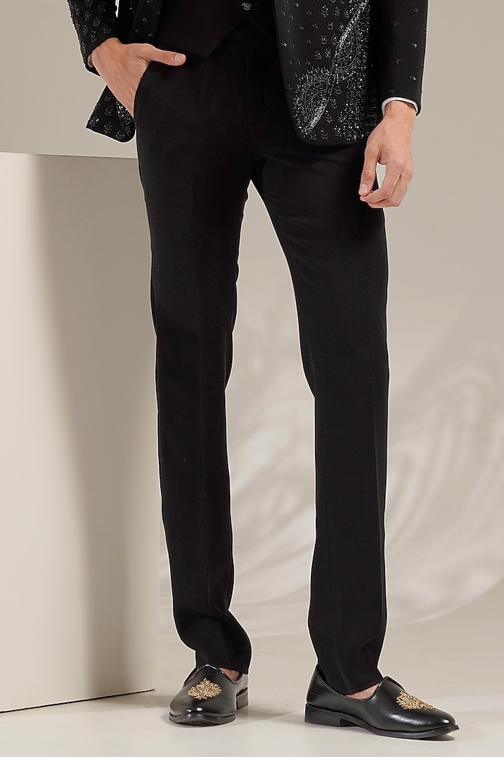 Deep Black Japanese Lycra Hand Embroidered Tuxedo Set by Zoop Men at Pernia's Pop Up Shop