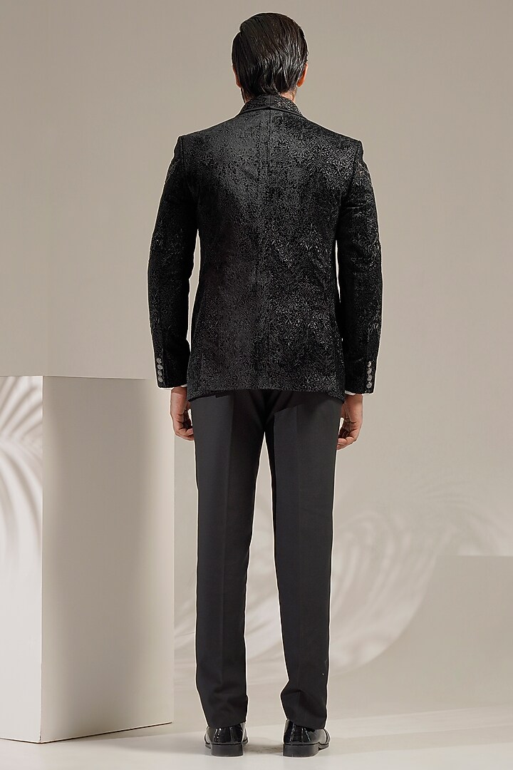 Black Velvet Embroidered Tuxedo Set by Zoop Men at Pernia's Pop Up Shop