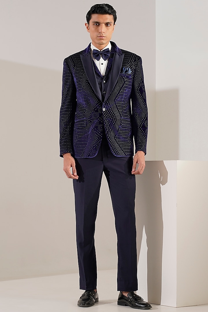 Blue Velvet Tuxedo Set by Zoop Men at Pernia's Pop Up Shop