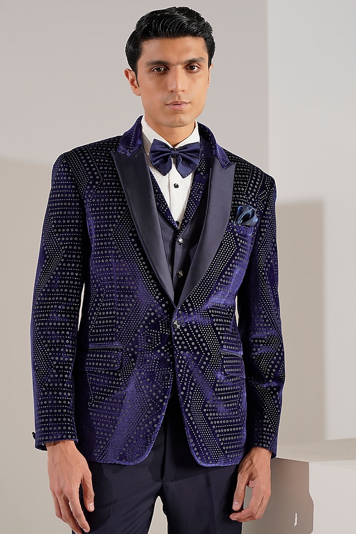 Blue Velvet Tuxedo Set by Zoop Men at Pernia's Pop Up Shop