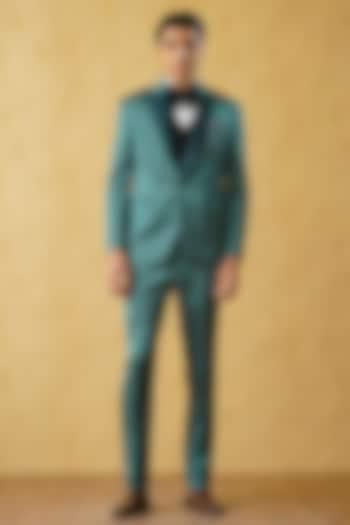 Light Teal Green Jacquard Tuxedo Set by Zoop Men