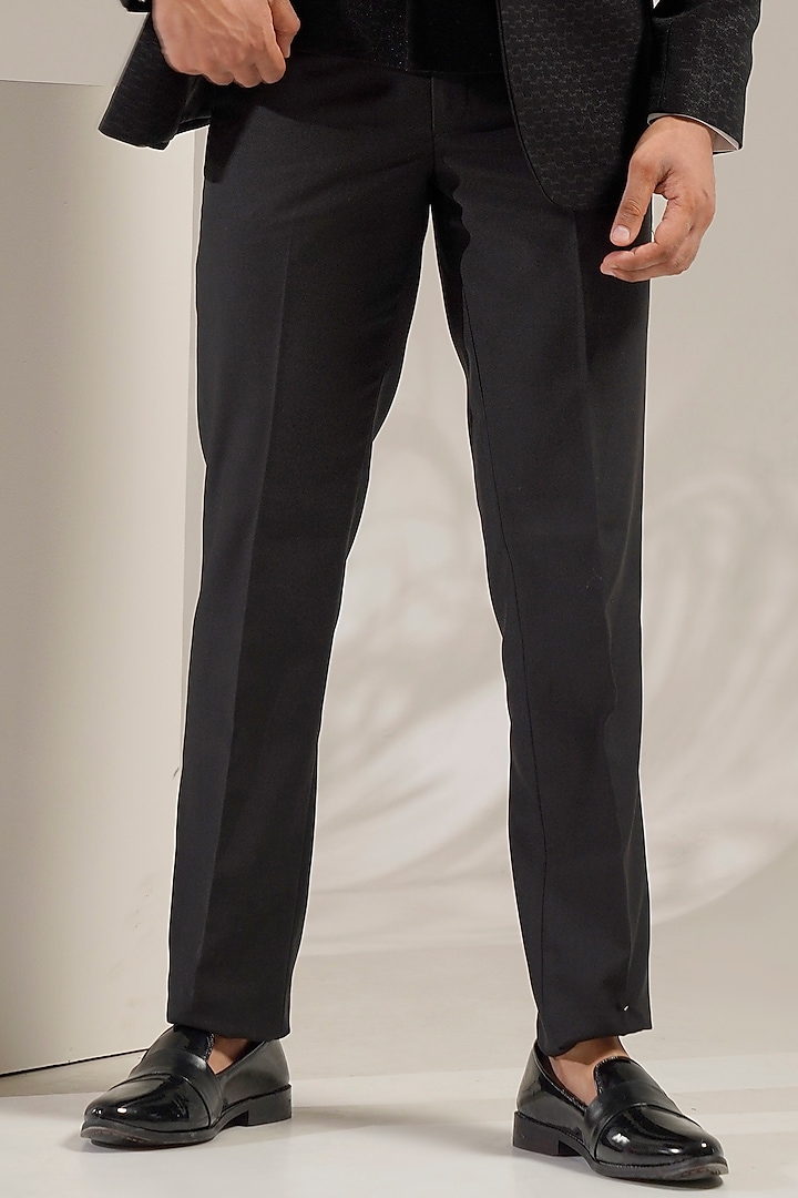 Black Dola Jacquard Embroidered Straight Pant Suit Festive Wear