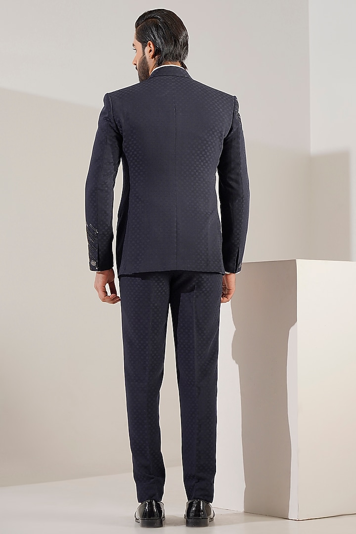 Blue Jacquard Tuxedo Set by Zoop Men at Pernia's Pop Up Shop