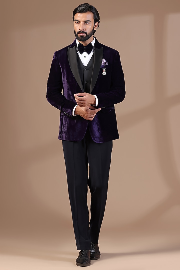 Purple Velvet Tuxedo Set by Zoop Men