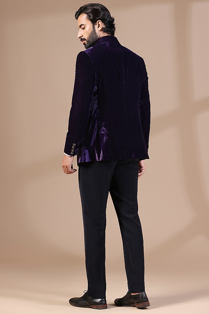 Purple Velvet Tuxedo Set by Zoop Men at Pernia's Pop Up Shop