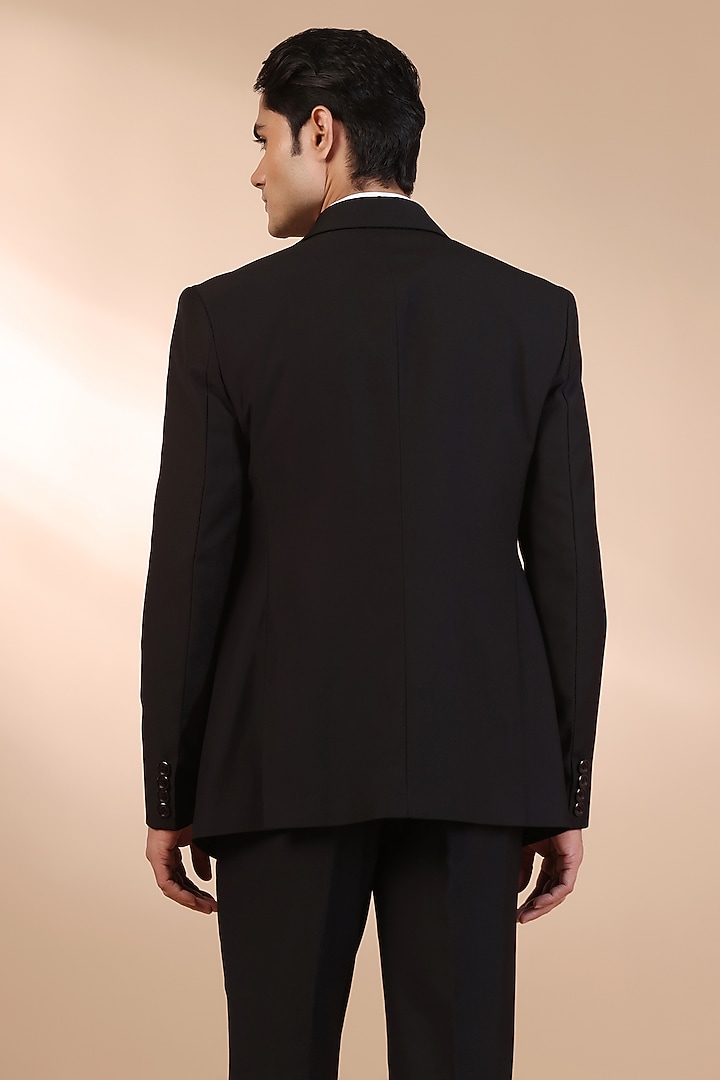 Black Terry Rayon Thread Embroidered Tuxedo Set by Zoop Men at Pernia's Pop Up Shop