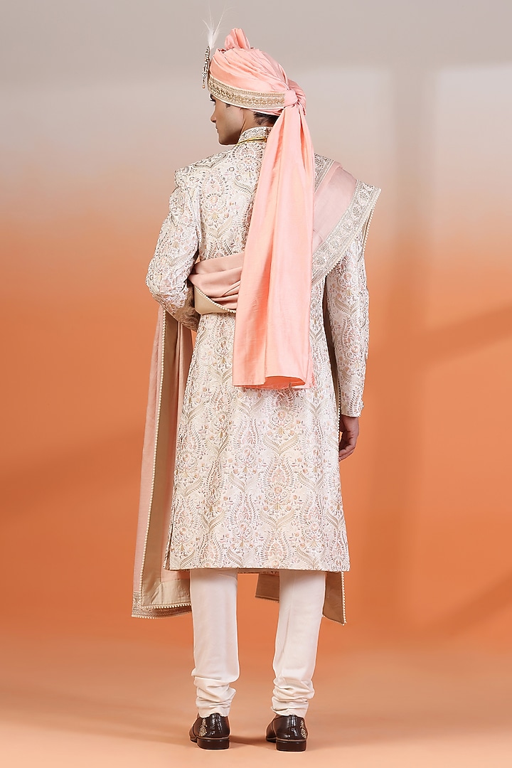 Multi-Colored Jacquard Silk Thread & Hand Embroidered Groom Sherwani Set by Zoop Men at Pernia's Pop Up Shop