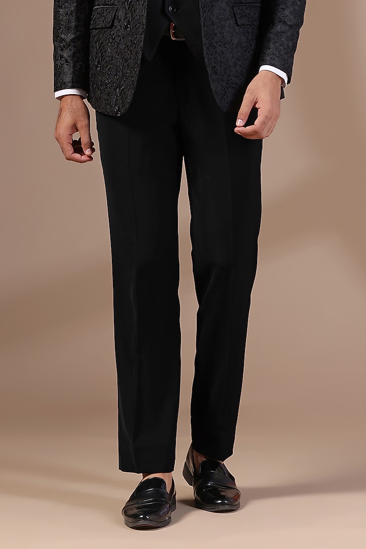 Black Jacquard Embroidered Tuxedo Set by Zoop Men at Pernia's Pop Up Shop