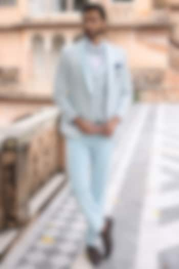 Sky Blue Jacquard Tuxedo Set by Zoop Men at Pernia's Pop Up Shop