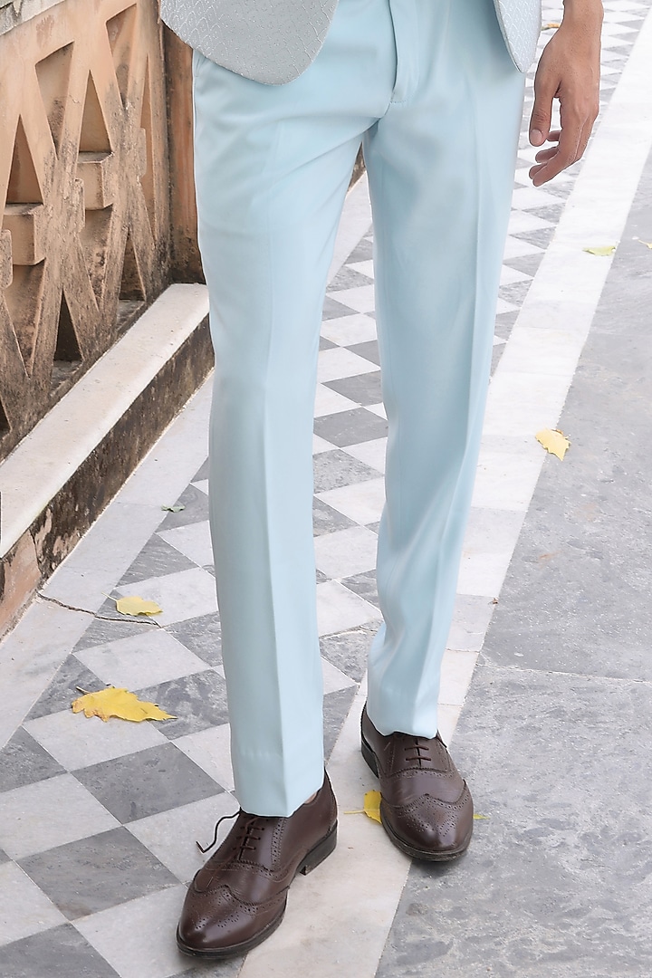 Sky Blue Jacquard Tuxedo Set by Zoop Men at Pernia's Pop Up Shop