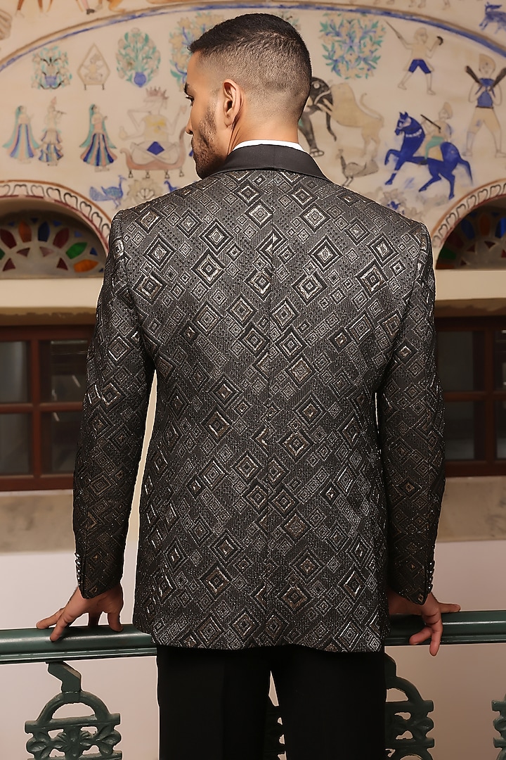 Black Jacquard Tuxedo Set by Zoop Men at Pernia's Pop Up Shop