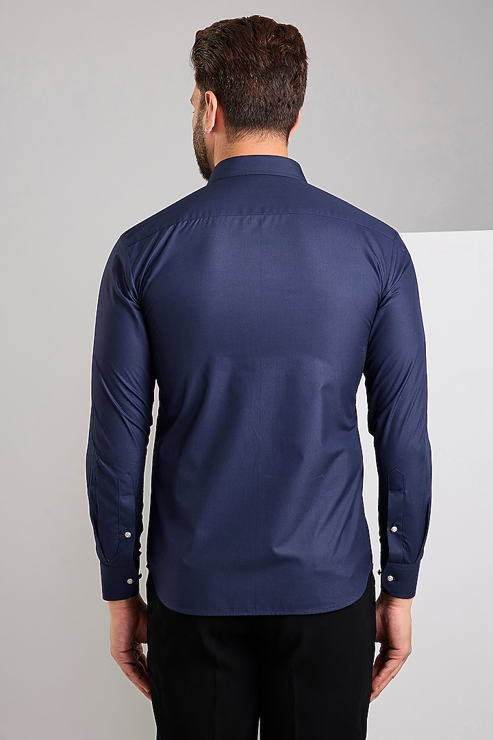 Blue Cotton Satin Hand Embroidered Party Wear Shirt by Zoop Men at Pernia's Pop Up Shop