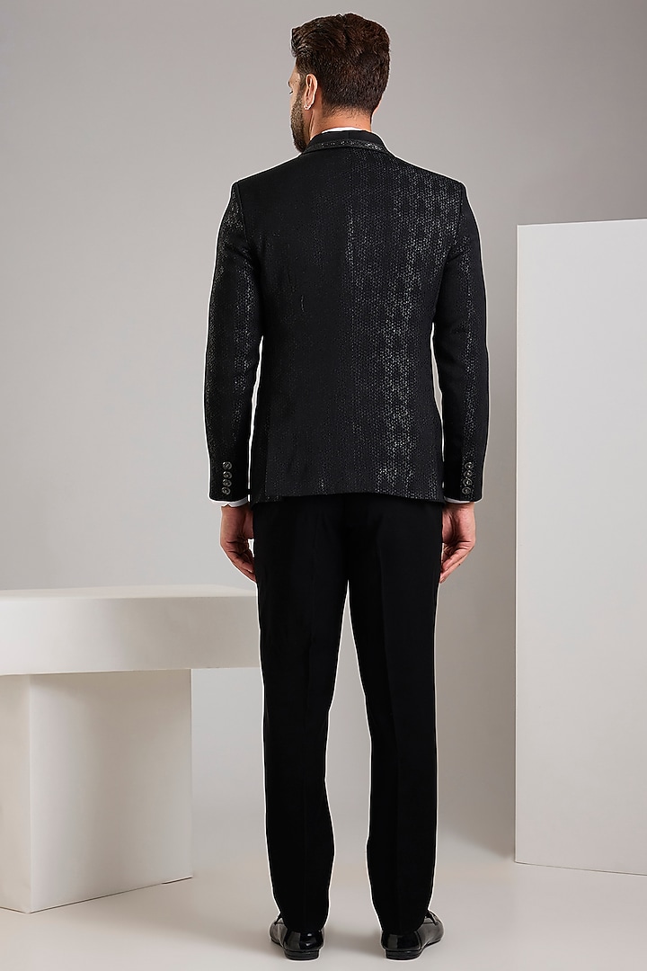 Black Jacquard Tuxedo Set by Zoop Men at Pernia's Pop Up Shop