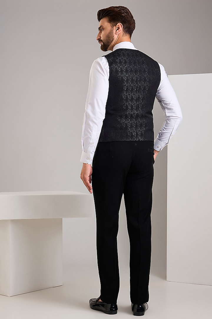 Black Jacquard Tuxedo Set by Zoop Men at Pernia's Pop Up Shop