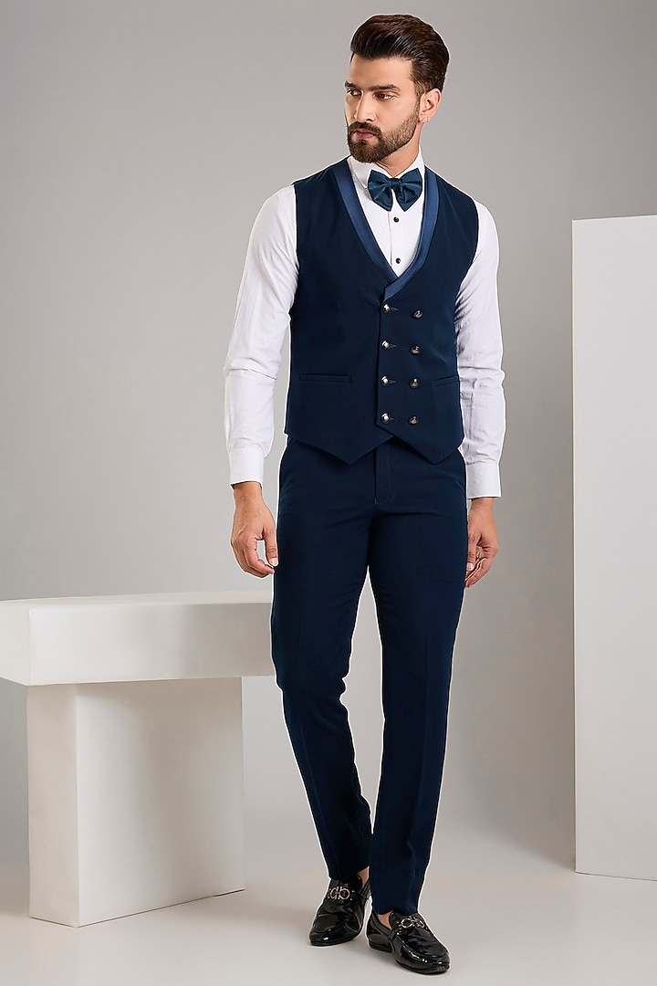 Teal Japanese Stretch Fabric Hand Embroidered Tuxedo Set by Zoop Men at Pernia's Pop Up Shop