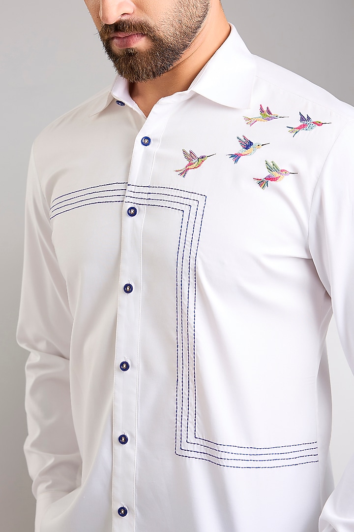 White Cotton Thread Embroidered Party Wear Shirt by Zoop Men at Pernia's Pop Up Shop