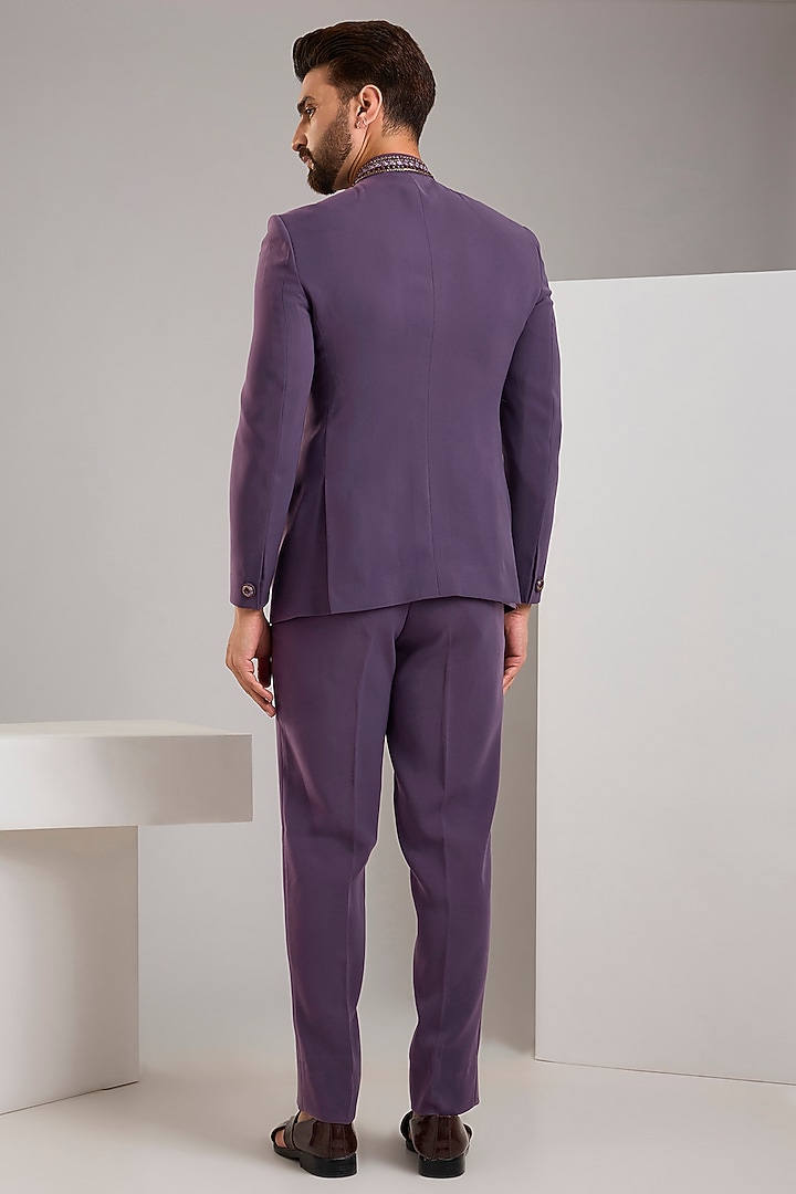 Purple Japanese Stretch Bandhgala Set by Zoop Men at Pernia's Pop Up Shop