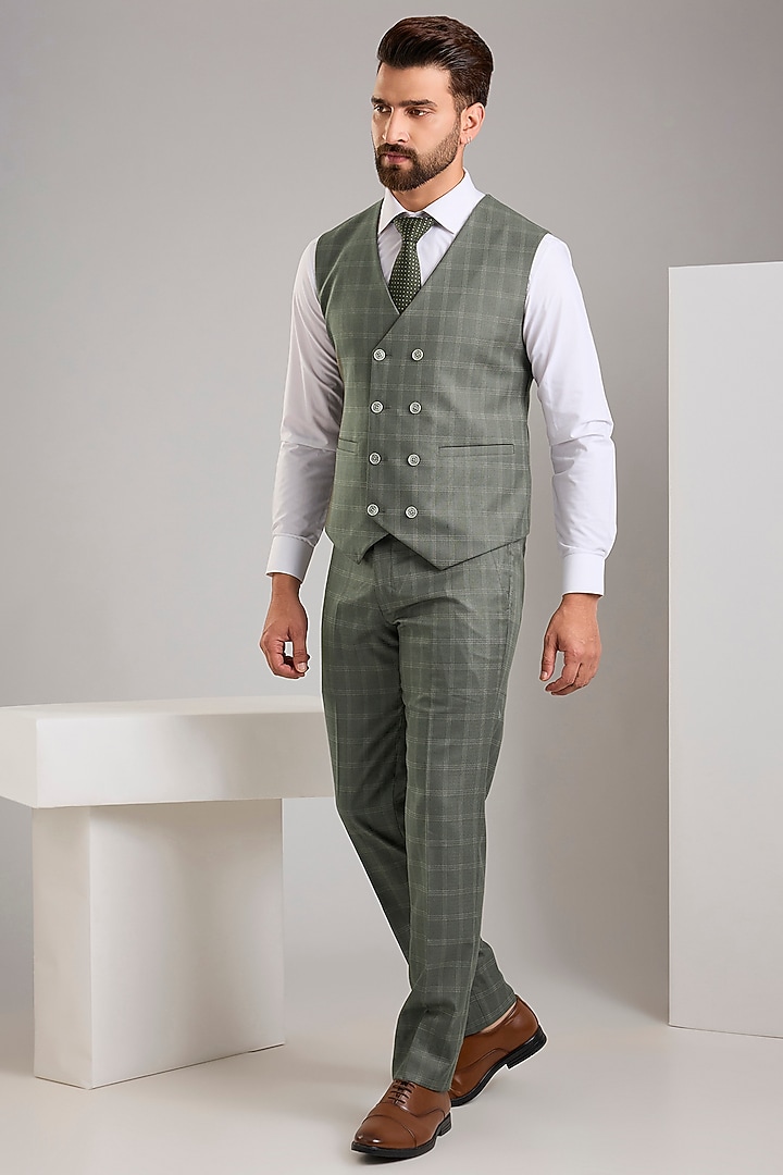 Green Terry Rayon Checkered Jacket Set by Zoop Men at Pernia's Pop Up Shop