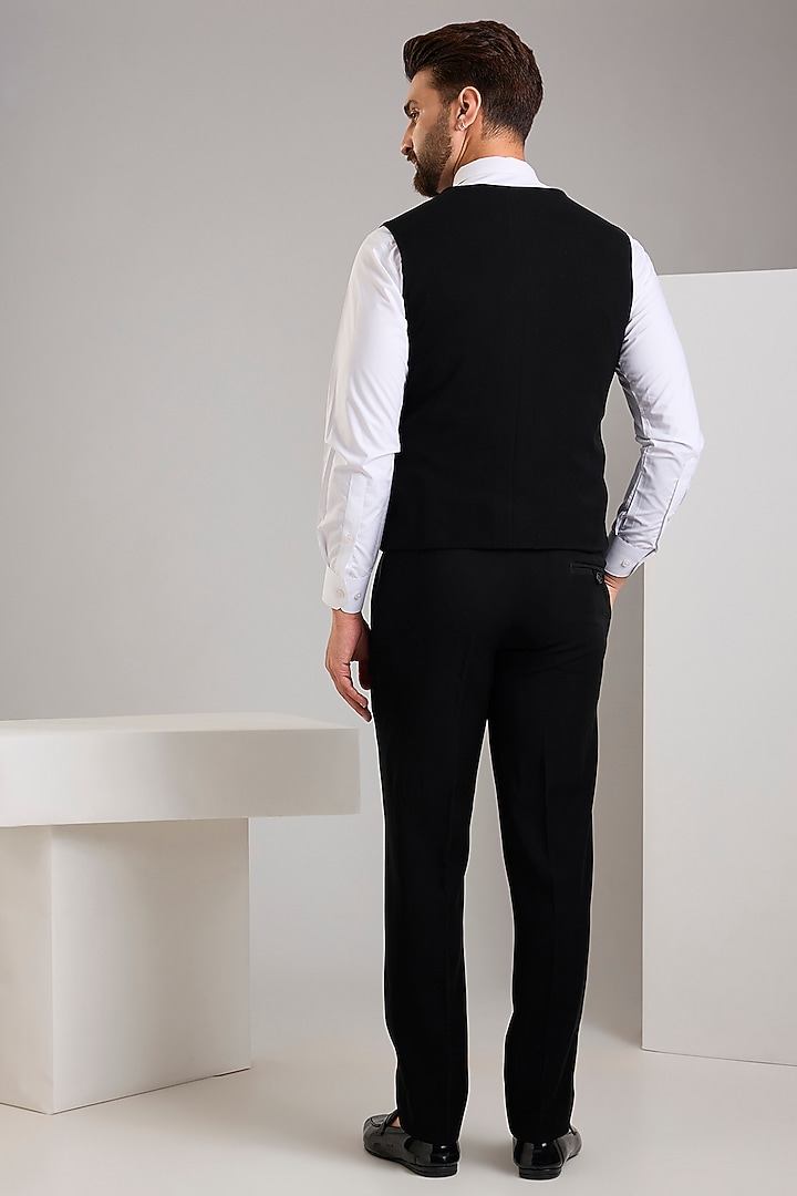 Black Japanese Stretch Fabric Hand Embroidered Tuxedo Set by Zoop Men at Pernia's Pop Up Shop