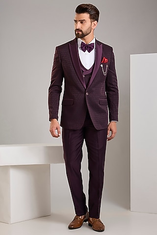 Wine Jacquard Tuxedo Set by Zoop Men