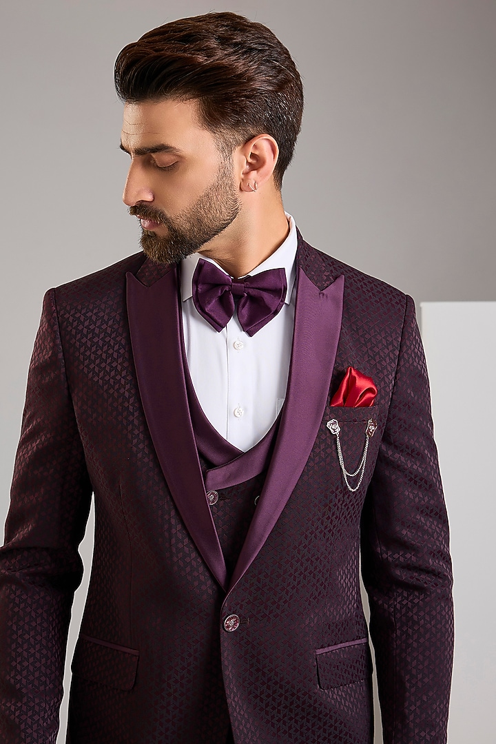 Wine Jacquard Tuxedo Set by Zoop Men at Pernia's Pop Up Shop