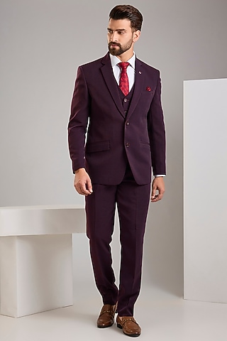 Wine Terry Rayon Blazer Set by Zoop Men