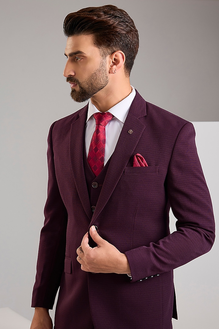 Wine Terry Rayon Blazer Set by Zoop Men at Pernia's Pop Up Shop