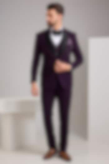 Purple Jacquard Tuxedo Set by Zoop Men at Pernia's Pop Up Shop