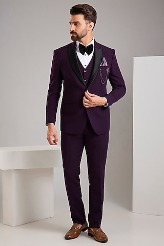 Purple Jacquard Tuxedo Set by Zoop Men