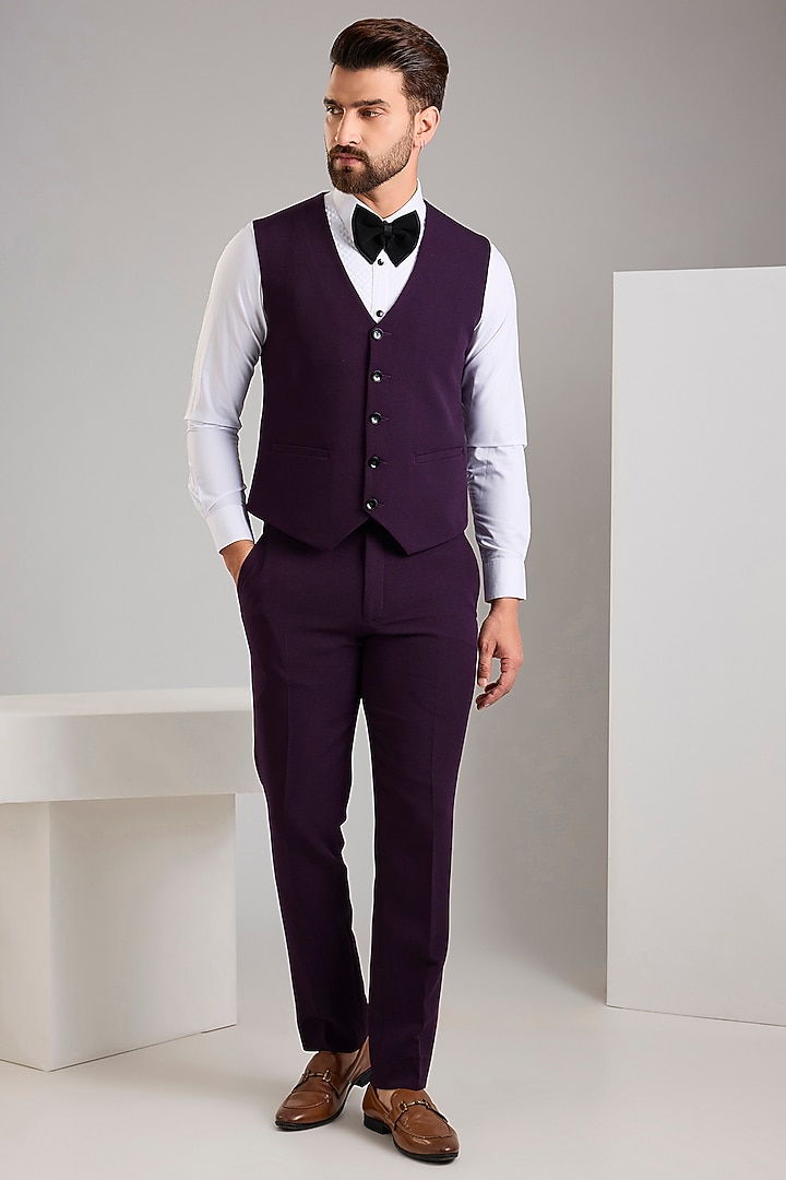 Purple Jacquard Tuxedo Set by Zoop Men at Pernia's Pop Up Shop