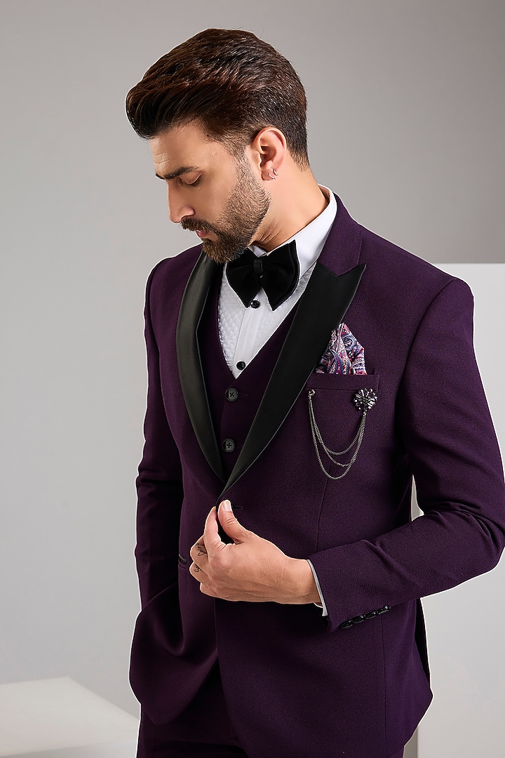 Purple Jacquard Tuxedo Set by Zoop Men at Pernia's Pop Up Shop