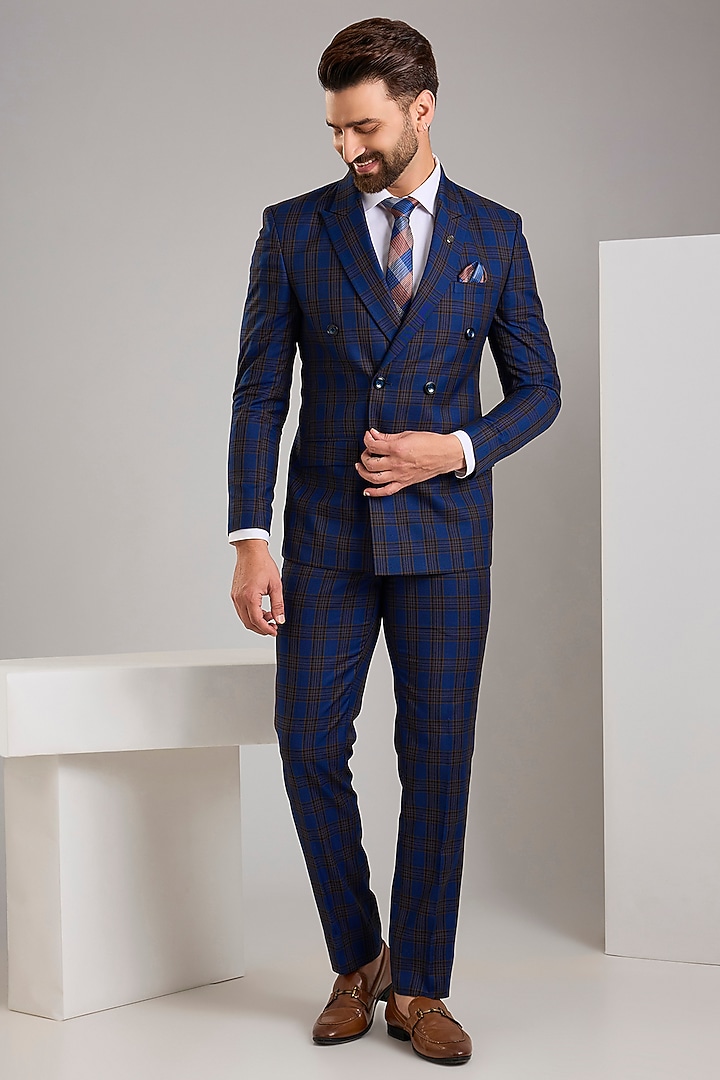 Blue Terry Rayon Double-Breasted Blazer Set by Zoop Men at Pernia's Pop Up Shop