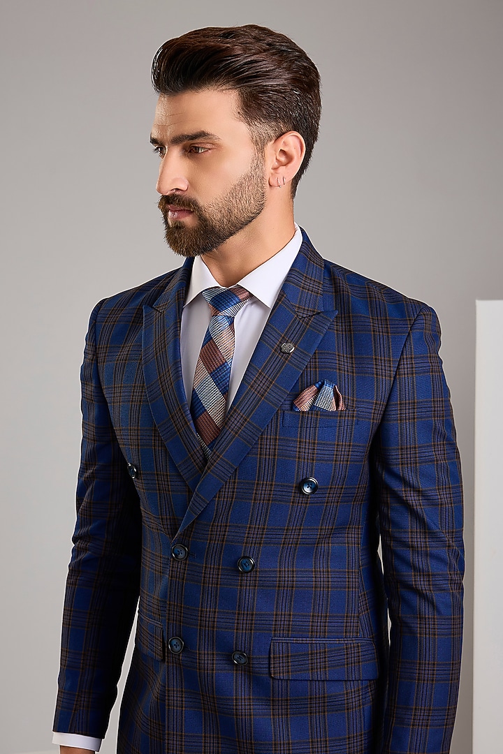 Blue Terry Rayon Double-Breasted Blazer Set by Zoop Men at Pernia's Pop Up Shop