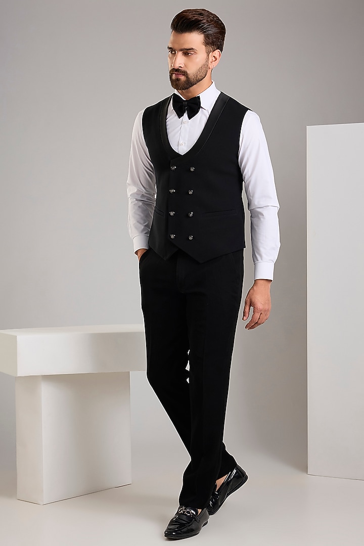 Black Japanese Stretch Fabric Hand Embroidered Tuxedo Set by Zoop Men at Pernia's Pop Up Shop