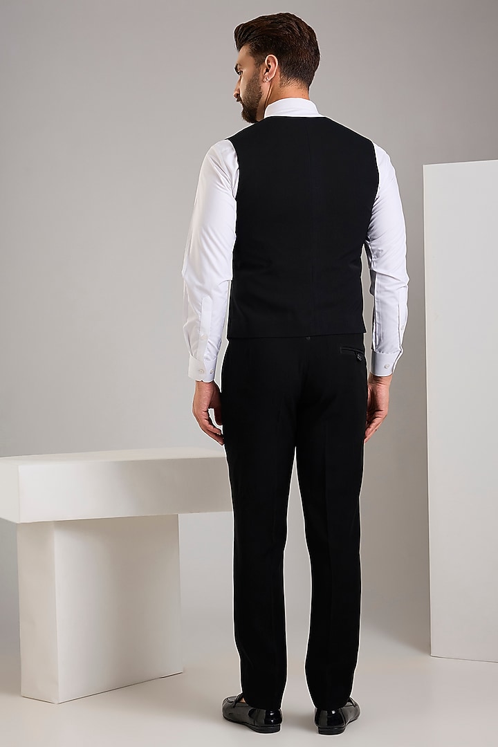 Black Japanese Stretch Fabric Hand Embroidered Tuxedo Set by Zoop Men at Pernia's Pop Up Shop